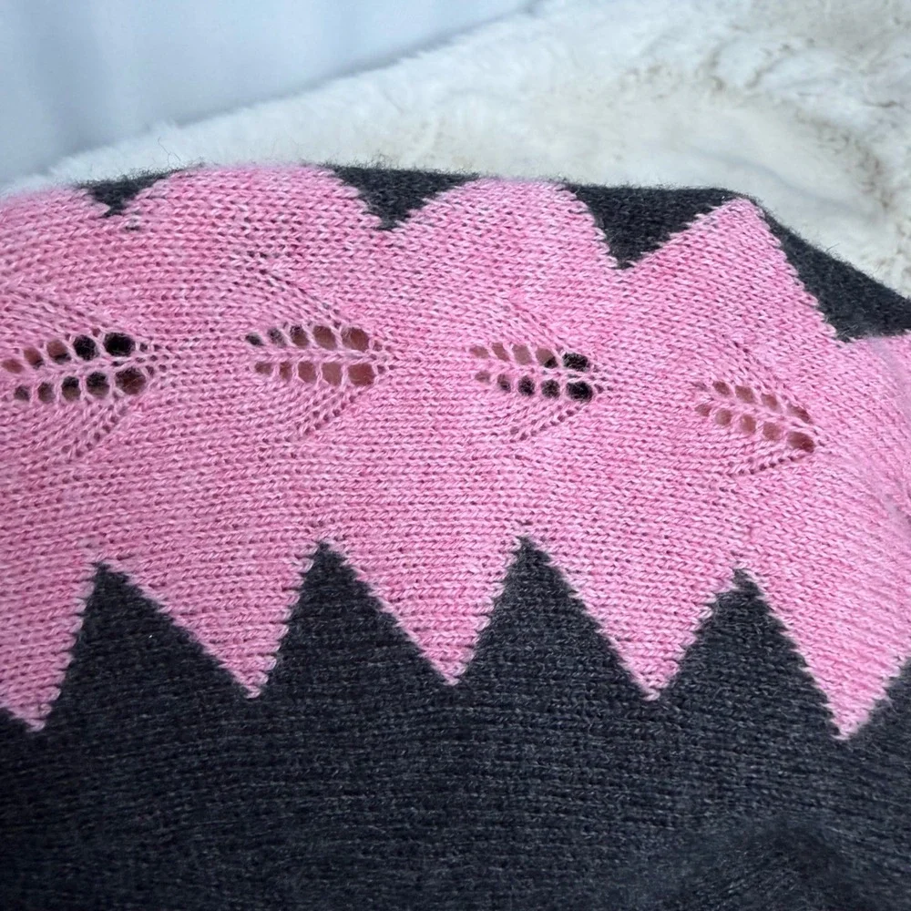Zaket & Plover Womens XS Colorblock Zigzag Cardigan Sweater Grey Blue Pink Mod